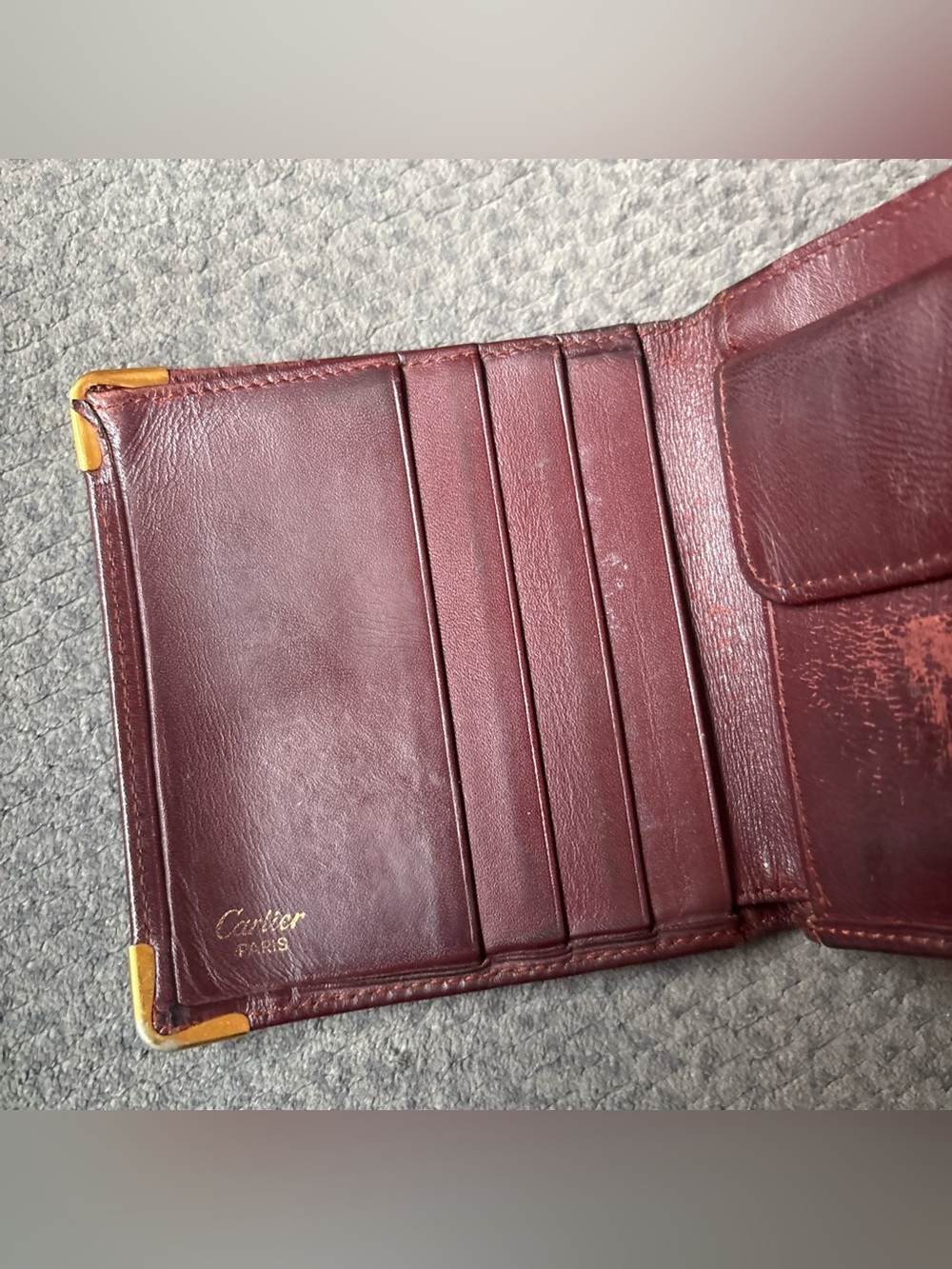 Cartier Burgundy Bifold w/ Coin Pouch Bill Compartment Card Holder Authentic - Picture 5 of 11